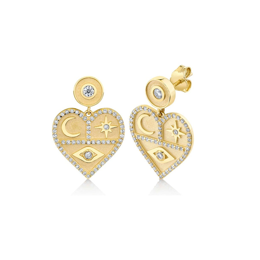 Gold & Diamond Heart Tricon Drop Earrings - Sydney Evan Fine Jewelry