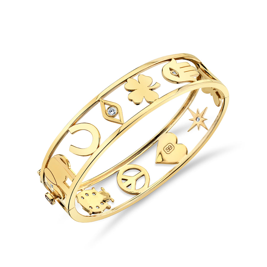 Gold & Diamond Large Open Icon Hinge Bangle - Sydney Evan Fine Jewelry