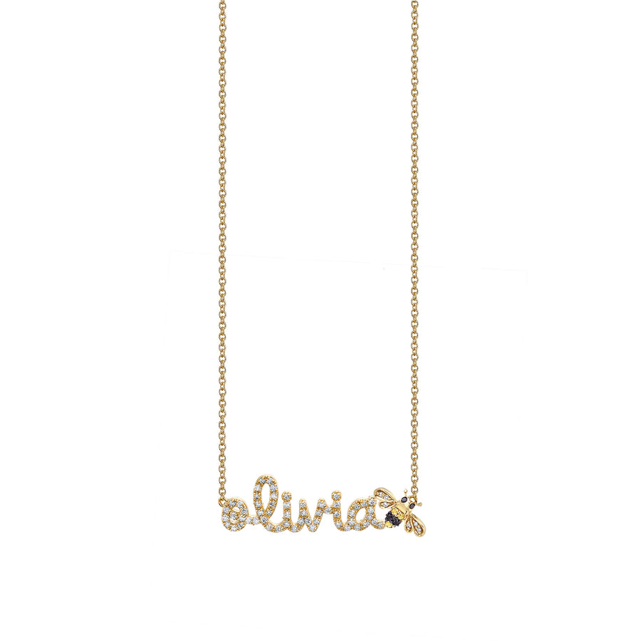 Gold & Diamond Small Custom Script Bee Icon Necklace - Sydney Evan Fine Jewelry