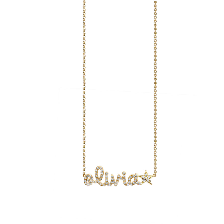Gold & Diamond Small Custom Script Star Icon Necklace - Sydney Evan Fine Jewelry