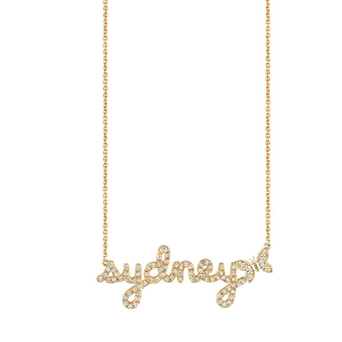 Gold & Diamond Small Custom Script Butterfly Icon Necklace