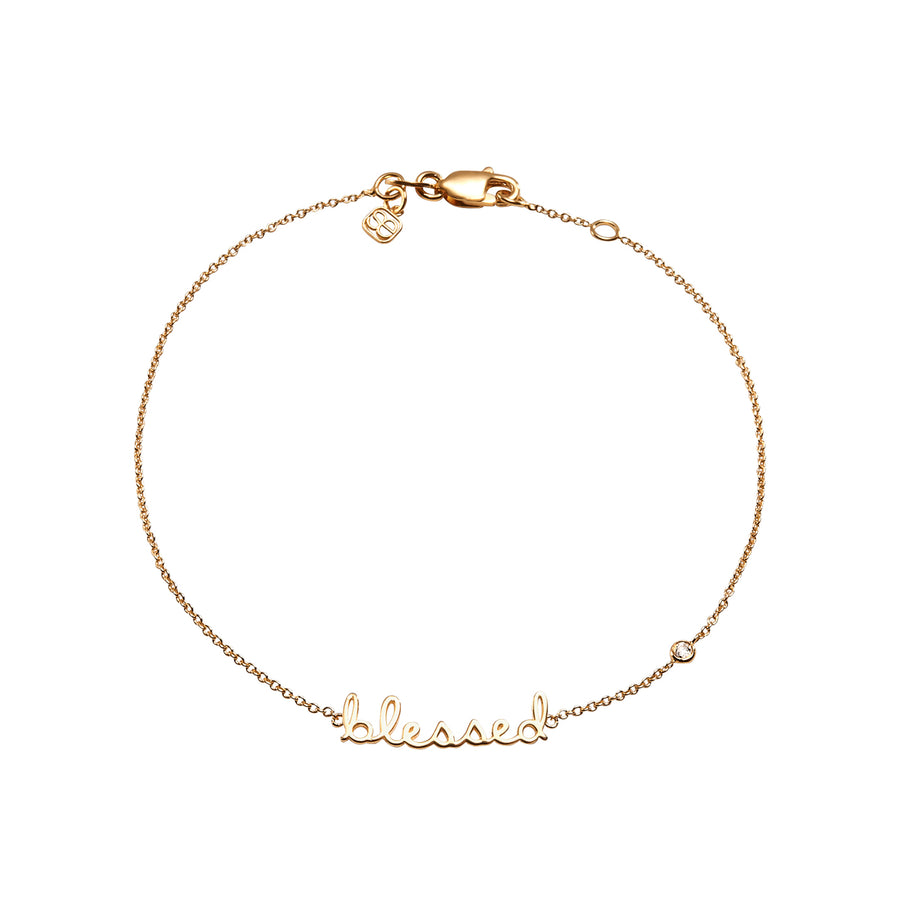 Gold Plated Sterling Silver Blessed Bracelet with Bezel-Set Diamond - Sydney Evan Fine Jewelry