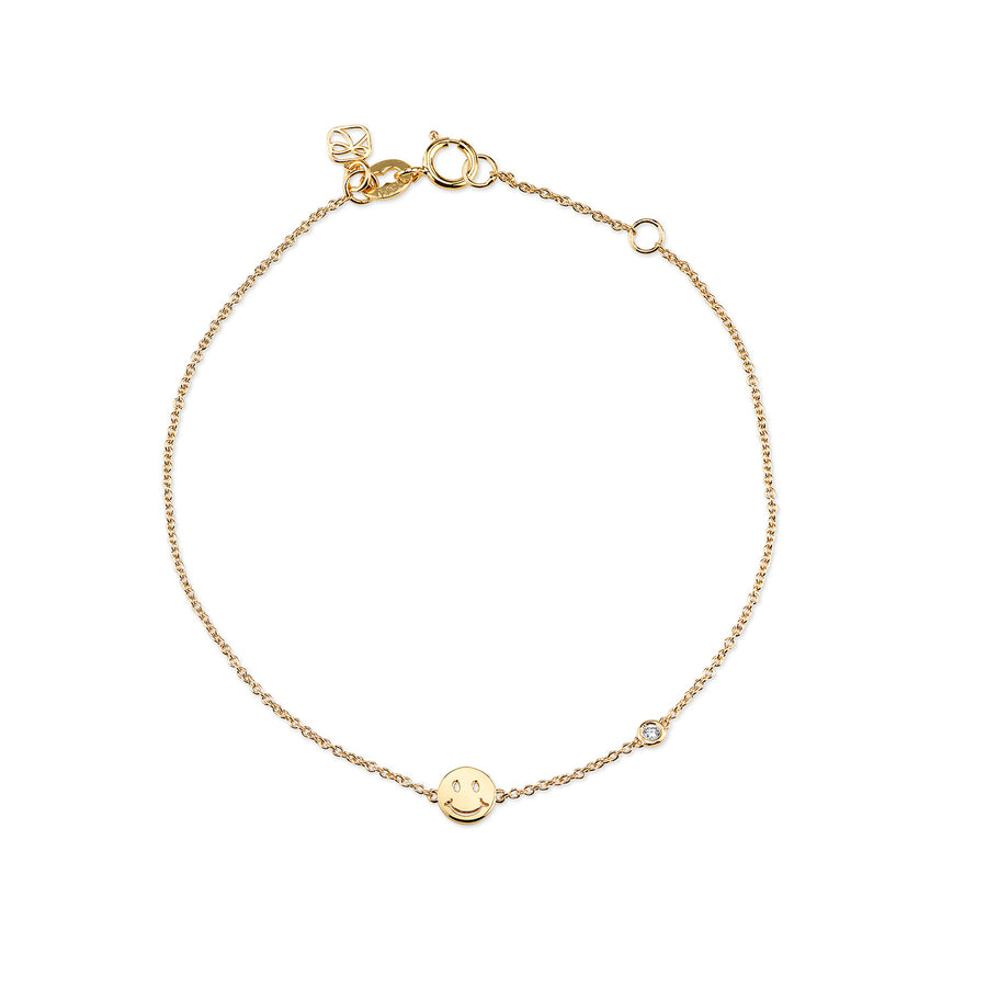 Gold Plated Sterling Silver Happy Face Bracelet with Bezel Set Diamond - Sydney Evan Fine Jewelry