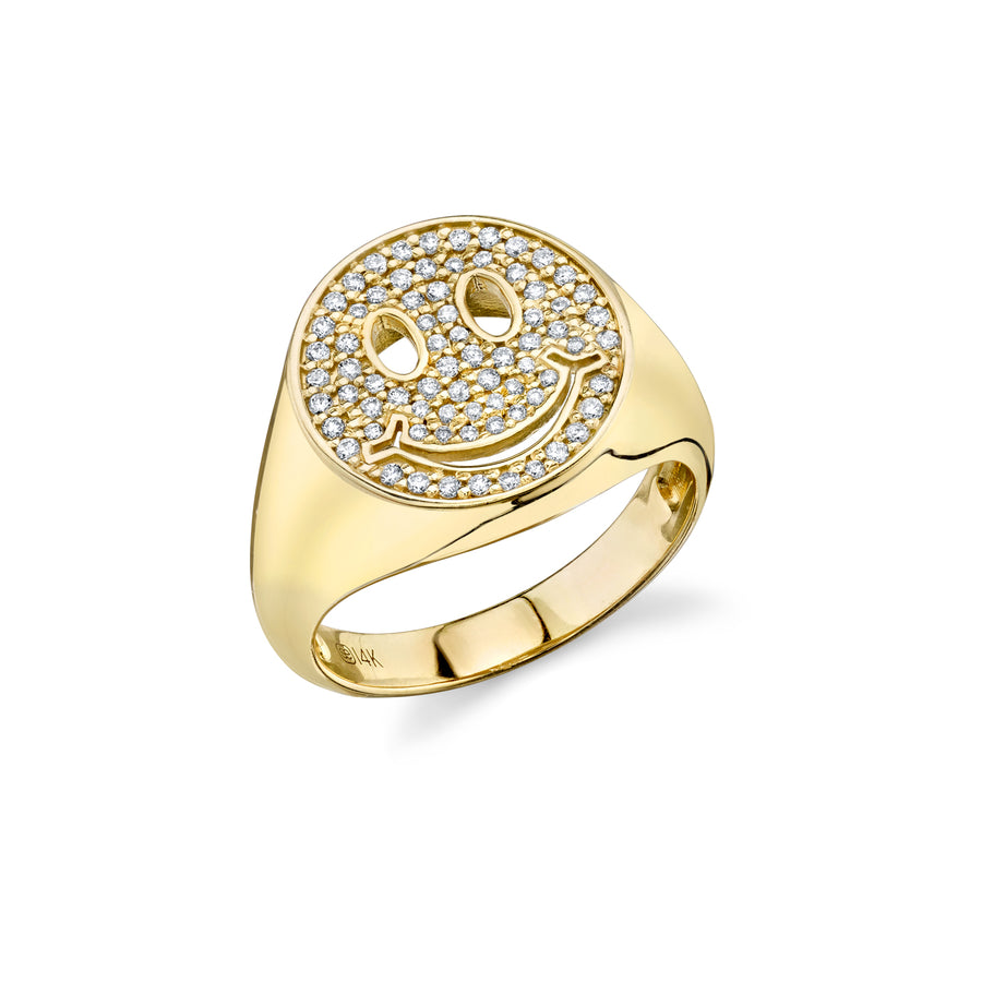 Gold & Diamond Happy Face Pavé Signet Ring - Sydney Evan Fine Jewelry