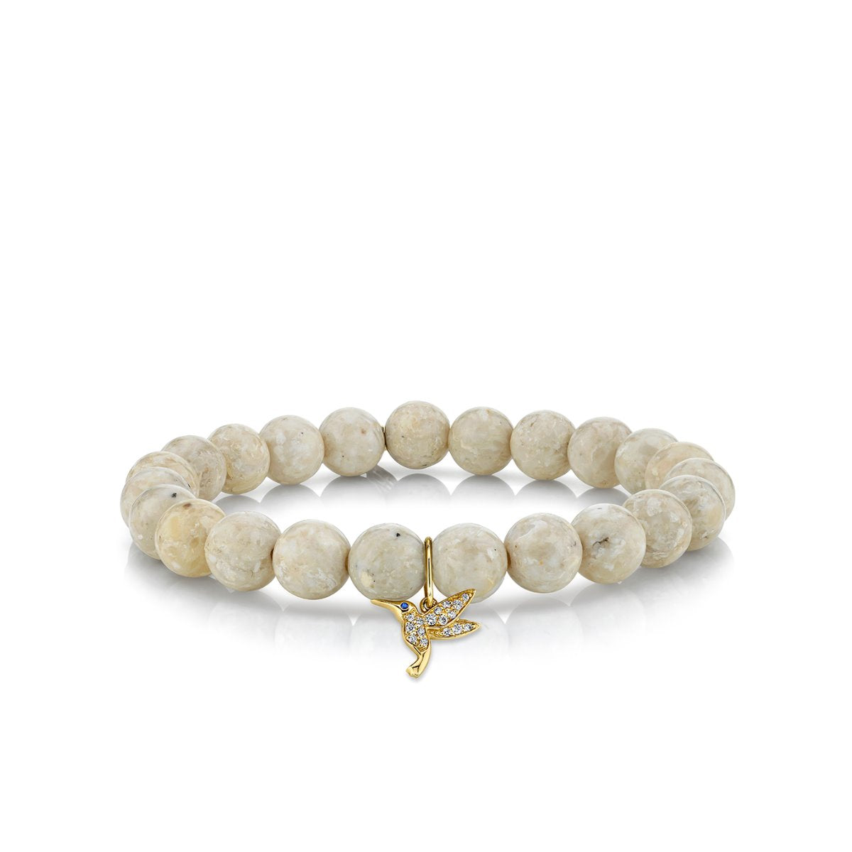Shop Sydney Evan 14k Gold & Diamond Small Hummingbrid on Cream Jasper