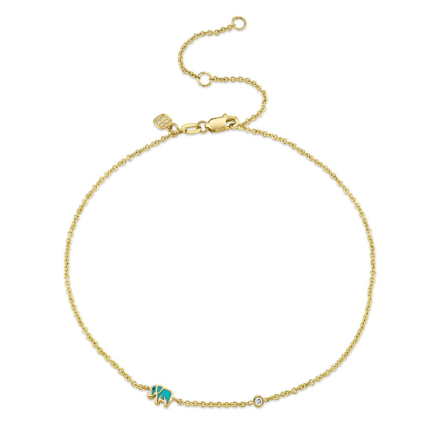Gold & Enamel Mini Elephant Anklet - Sydney Evan Fine Jewelry