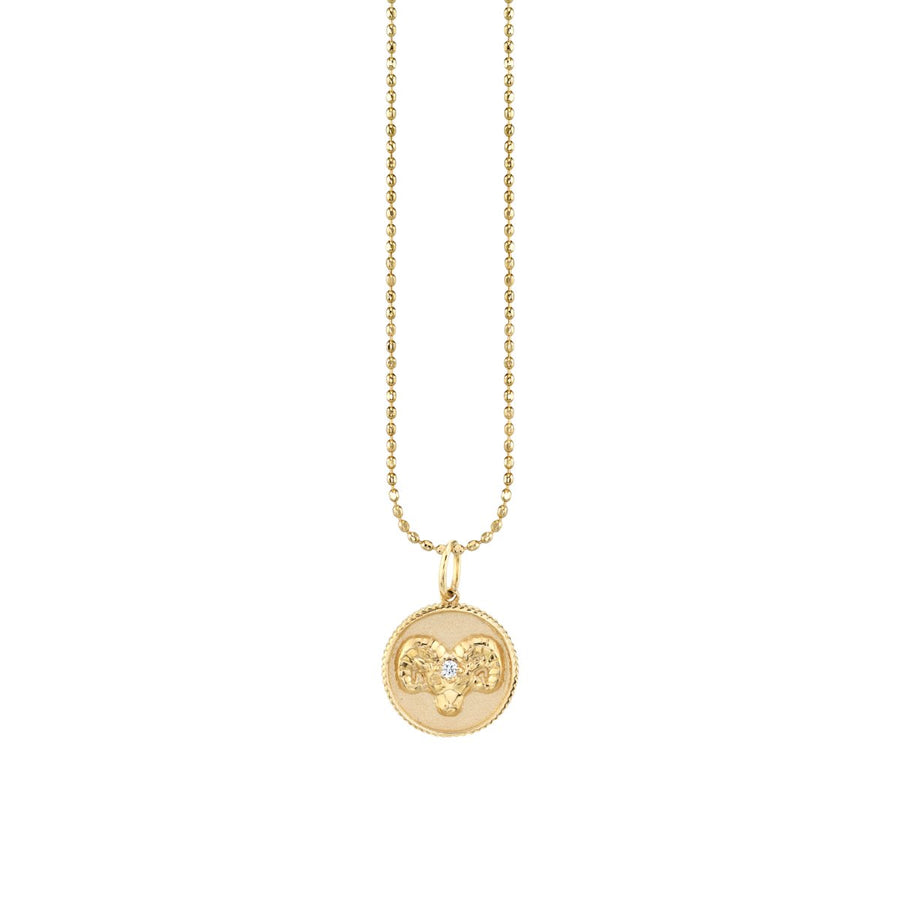 Gold & Diamond Aries Zodiac Medallion Necklace - Sydney Evan Fine Jewelry
