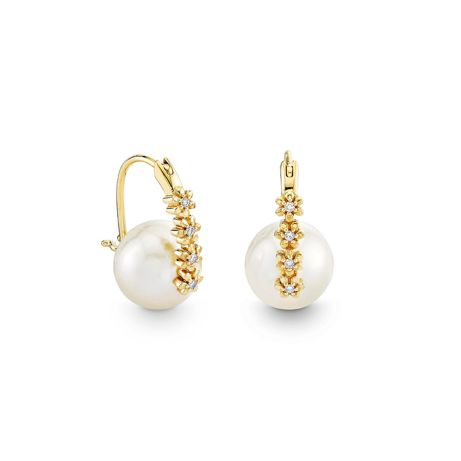 Gold & Diamond Tiny Daisy Pearl Earrings - Sydney Evan Fine Jewelry