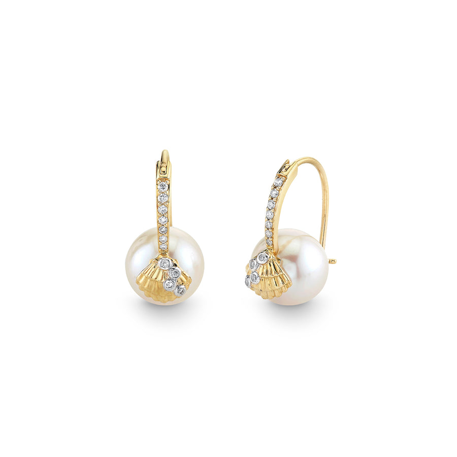 Gold & Diamond Clam Shell Pearl Earrings - Sydney Evan Fine Jewelry