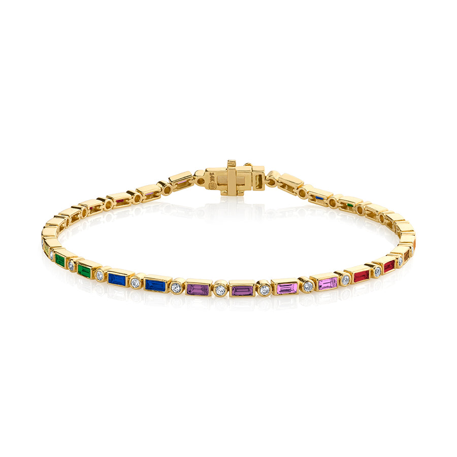 Gold & Rainbow Baguette and Round Bezel Eternity Bracelet - Sydney Evan Fine Jewelry