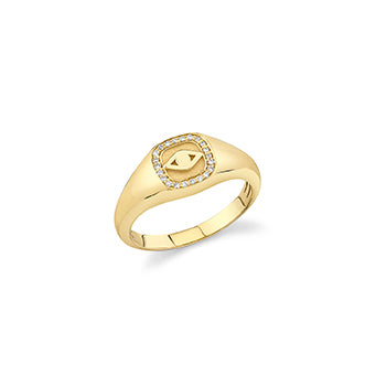 Men's Collection Gold & Diamond Evil Eye Icon Signet Ring - Sydney Evan Fine Jewelry