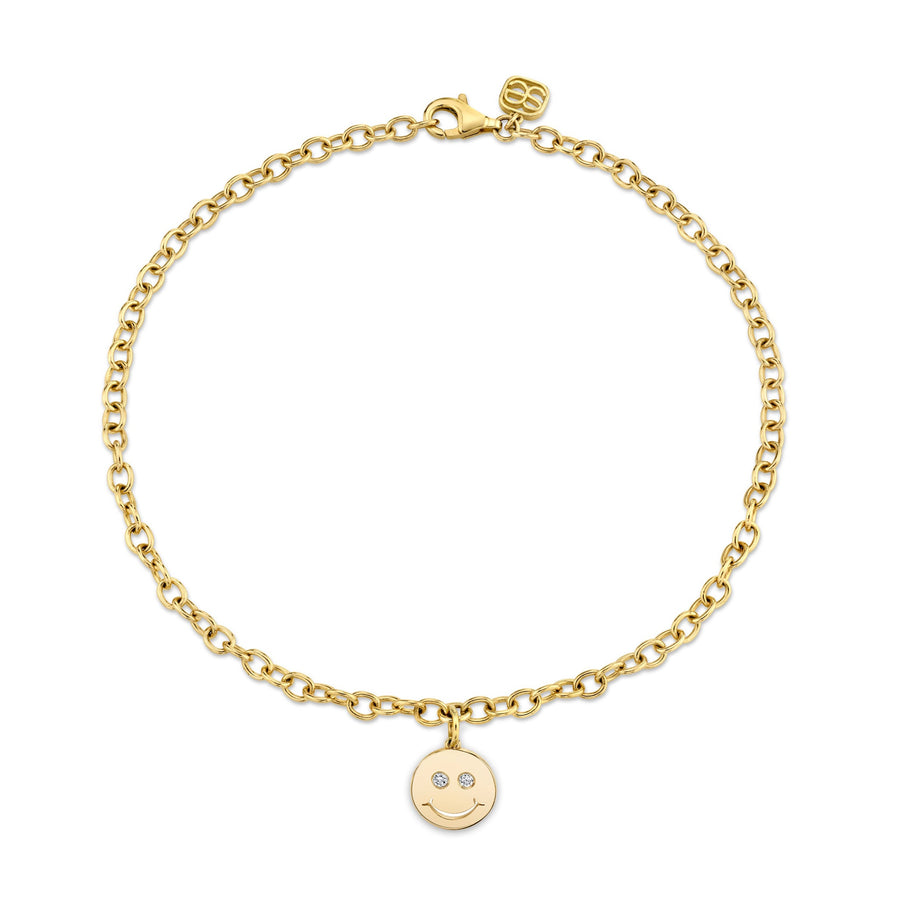 Gold & Diamond Small Happy Face Anklet - Sydney Evan Fine Jewelry