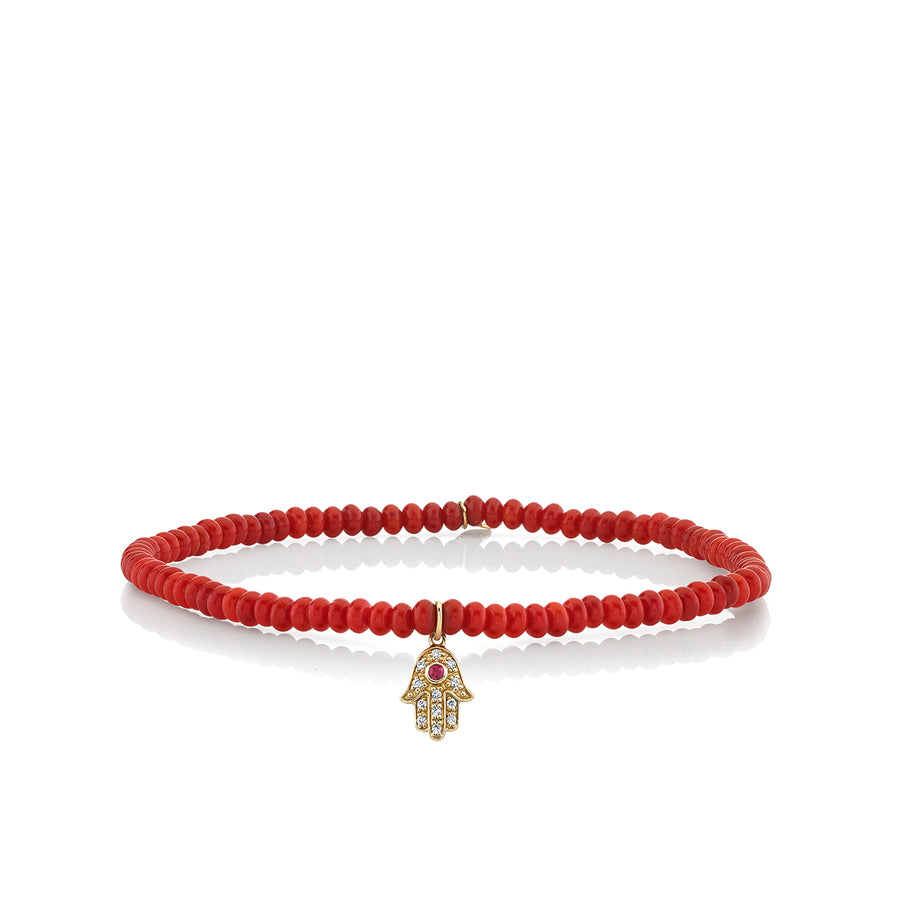 Men's Collection Mini Gold & Diamond Hamsa on Red Bamboo Coral - Sydney Evan Fine Jewelry