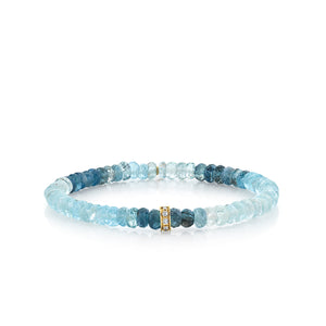 Gold & Diamond Rondelle on Aqua - Sydney Evan Fine Jewelry