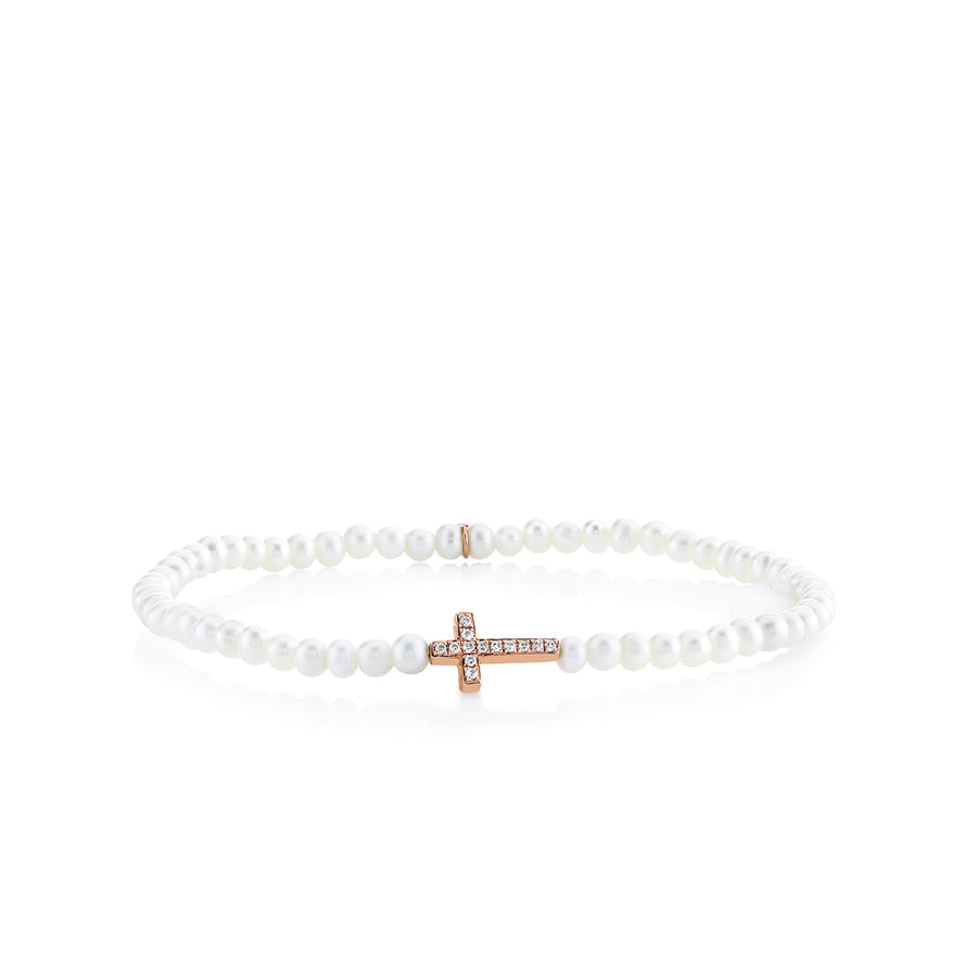 Rose Gold & Diamond Cross on Pearl - Sydney Evan Fine Jewelry