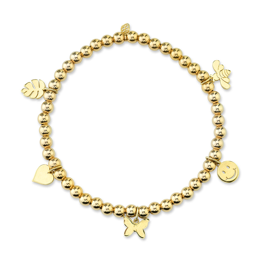 Pure Gold Tiny Multi-Charm on Gold Beads - Sydney Evan Fine Jewelry