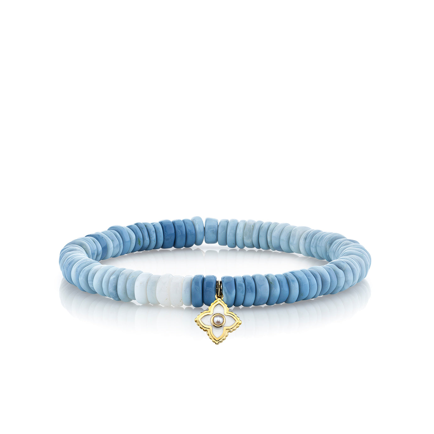 Shop Sydney Evan 14k Gold & Pearl Moroccan Flower on Blue