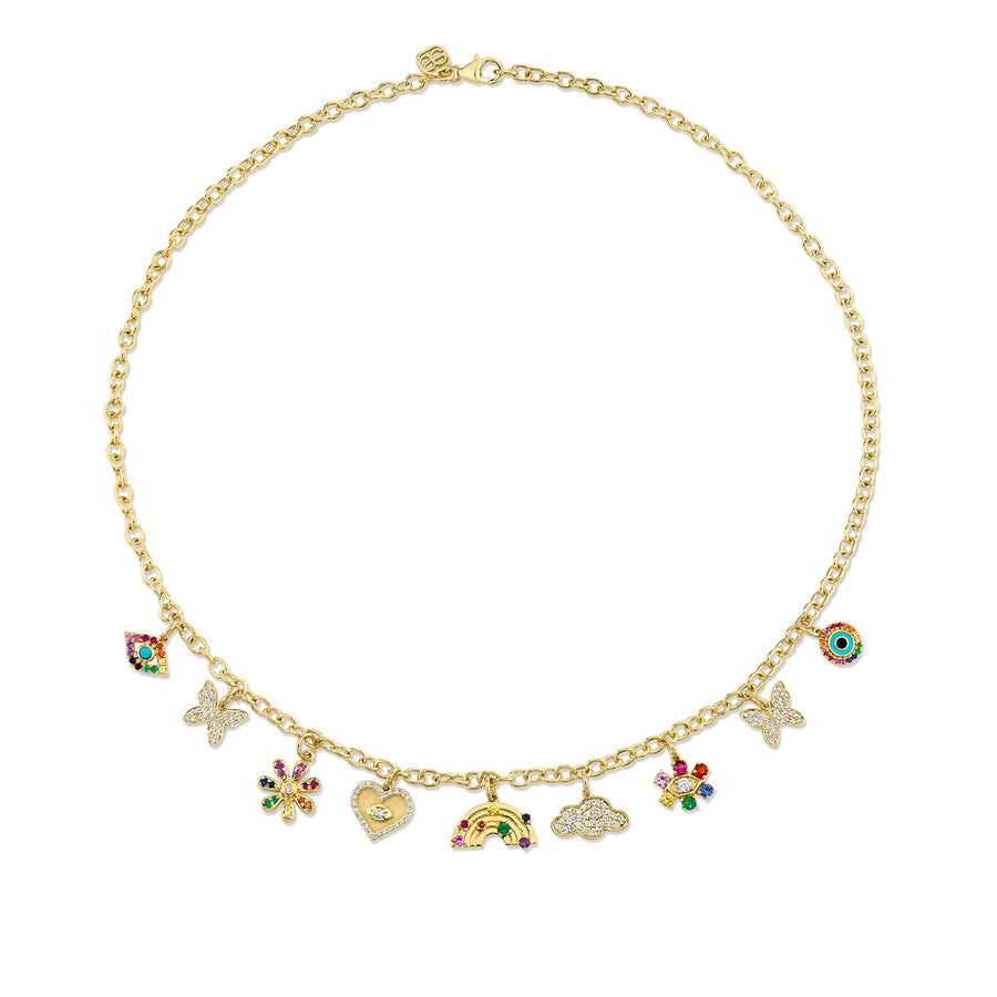 Gold & Diamond Multi-Charm Rainbow Necklace - Sydney Evan Fine Jewelry