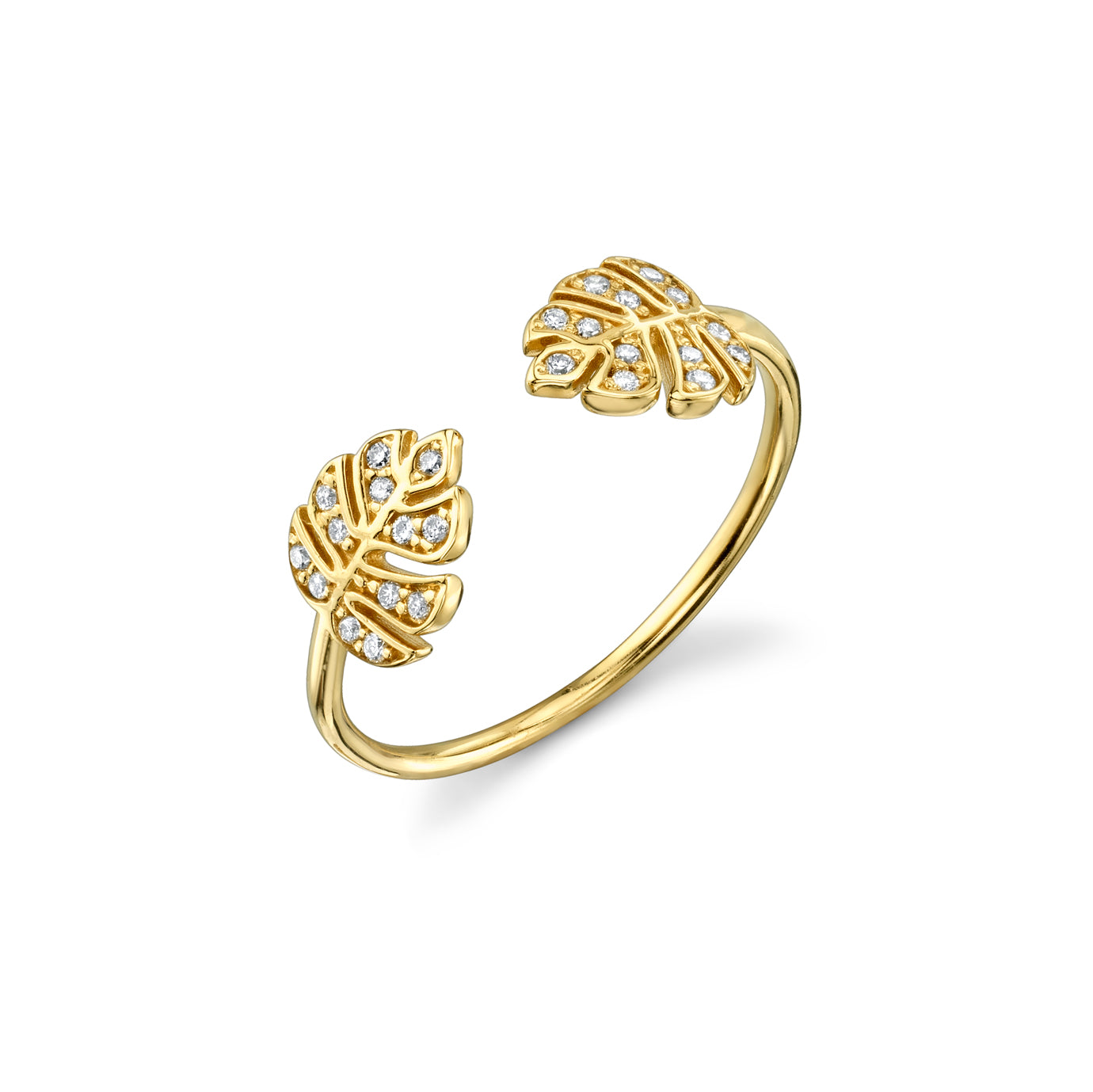 Sydney Evan | Shop Sydney Evan 14k Gold & Diamond Tiny Double Monstera Leaf Ring 5