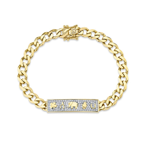Gold & Diamond Luck Icon ID Bar Bracelet