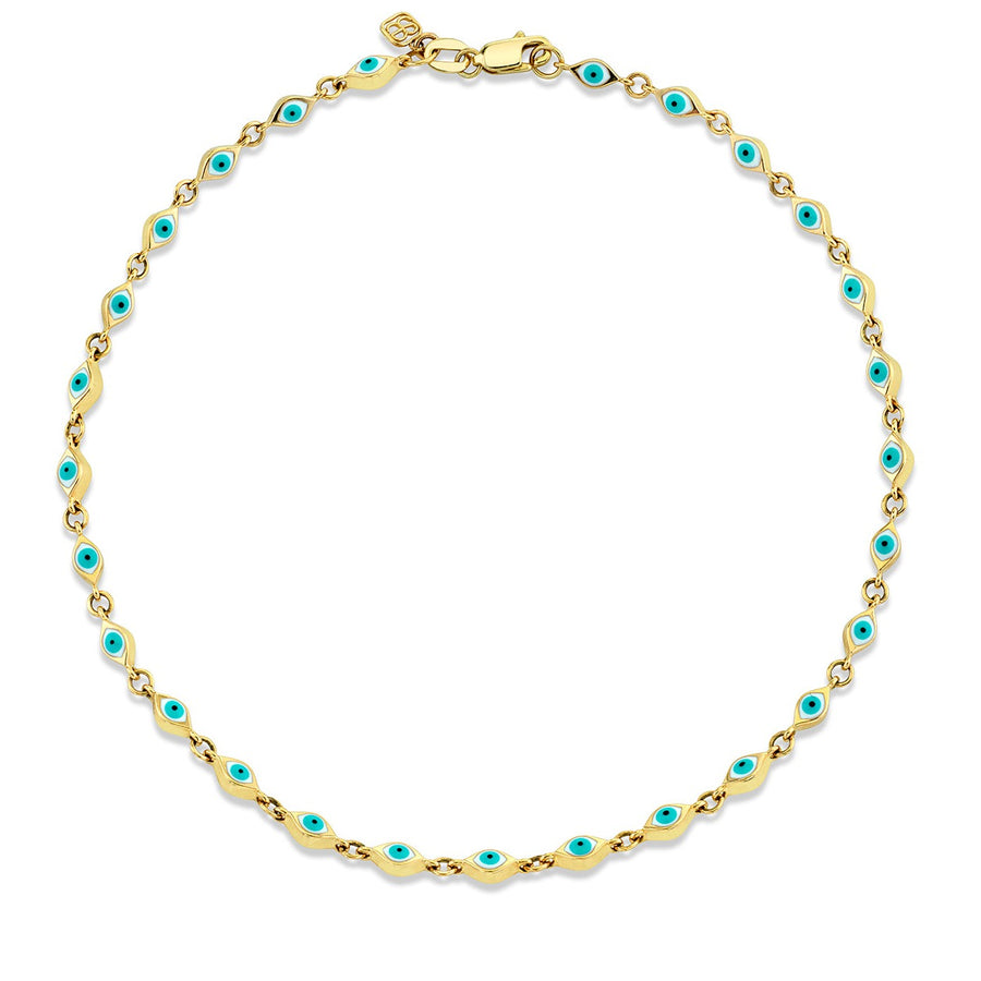 Gold & Enamel Mini Evil Eye Anklet - Sydney Evan Fine Jewelry