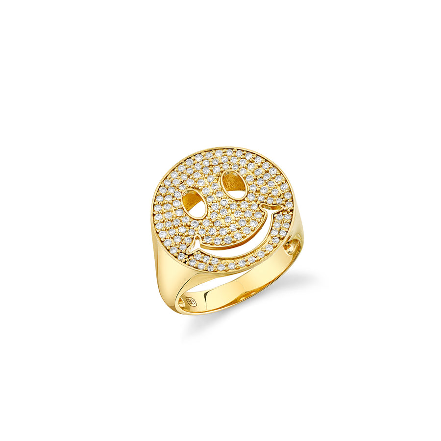 Gold & Diamond Large Happy Face Signet Ring - Sydney Evan Fine Jewelry