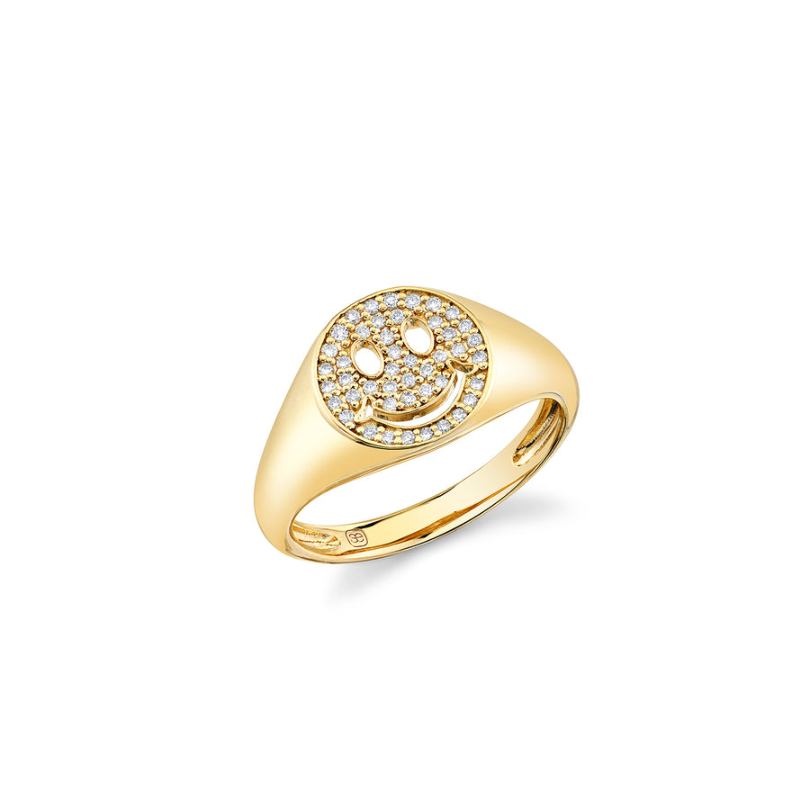 Gold & Diamond Small Happy Face Signet Ring - Sydney Evan Fine Jewelry