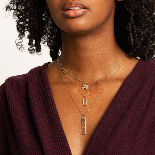 Gold & Diamond Luck and Protection Long Cartouche Charm