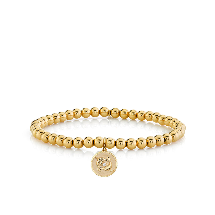 Gold & Diamond Small Zodiac Medallion on Gold Beads - Sydney Evan Fine Jewelry