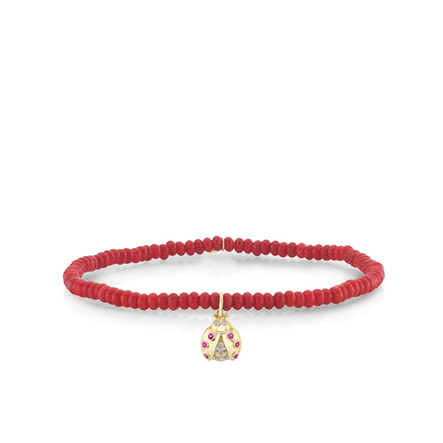 Gold & Diamond Ladybug on Red Bamboo Coral