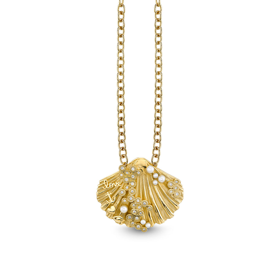 Gold & Diamond Large Scallop Shell Icons Necklace - Sydney Evan Fine Jewelry