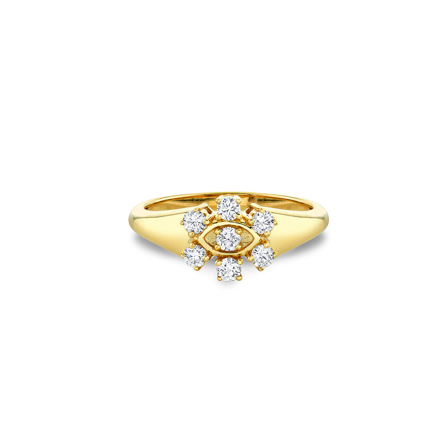 Gold & Diamond Marquise Eye Flower Signet Ring - Sydney Evan Fine Jewelry