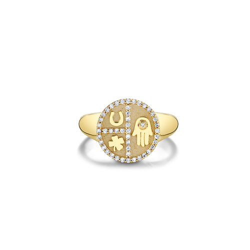 Gold & Diamond Small Disc Tricon Signet Ring