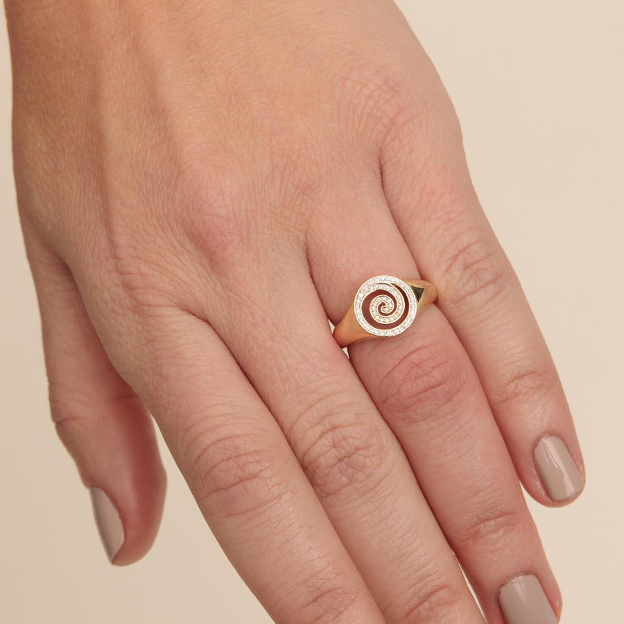 Gold & Diamond Spiral Signet Ring - Sydney Evan Fine Jewelry