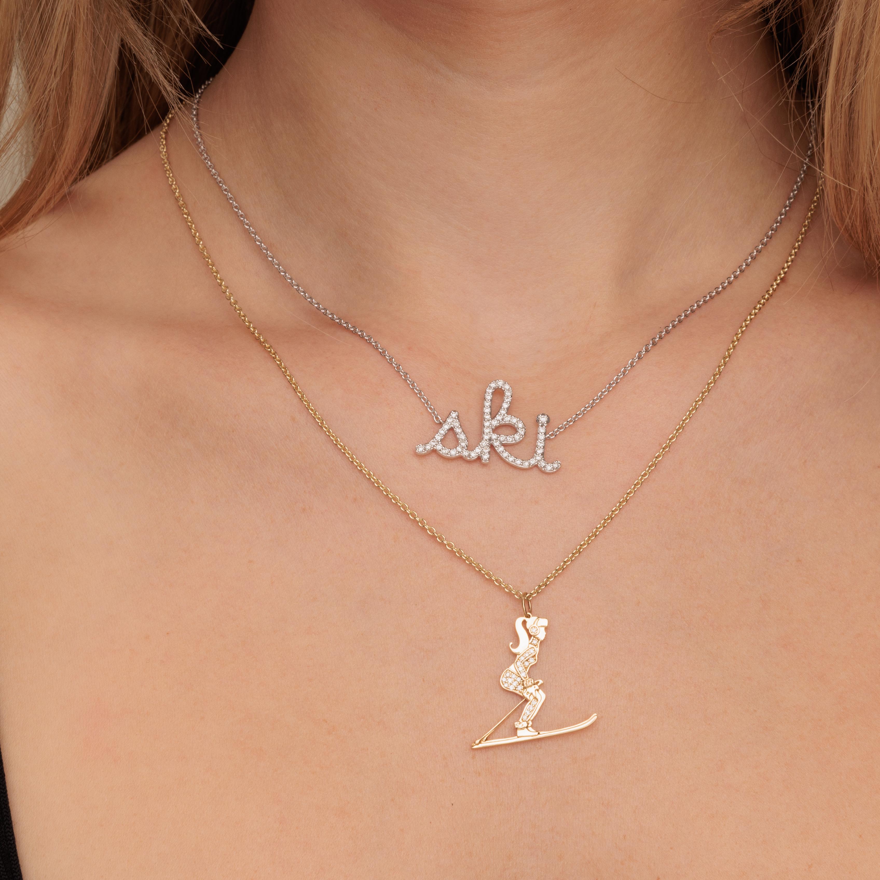 Shop Sydney Evan 14k Gold Diamond Skiing Girl Charm