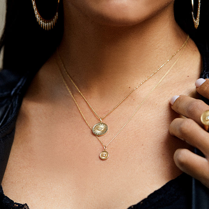 【Sydney Evan】14k Small Eye Disc Necklace Shop Sydney Evan 14k Gold & Diamond Small Marquise Eye Coin