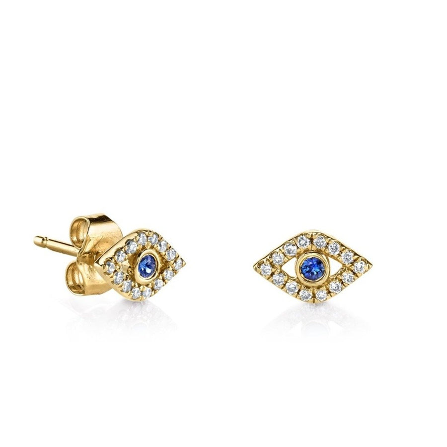 Gold & Diamond Large Bezel Evil Eye Stud - Sydney Evan Fine Jewelry