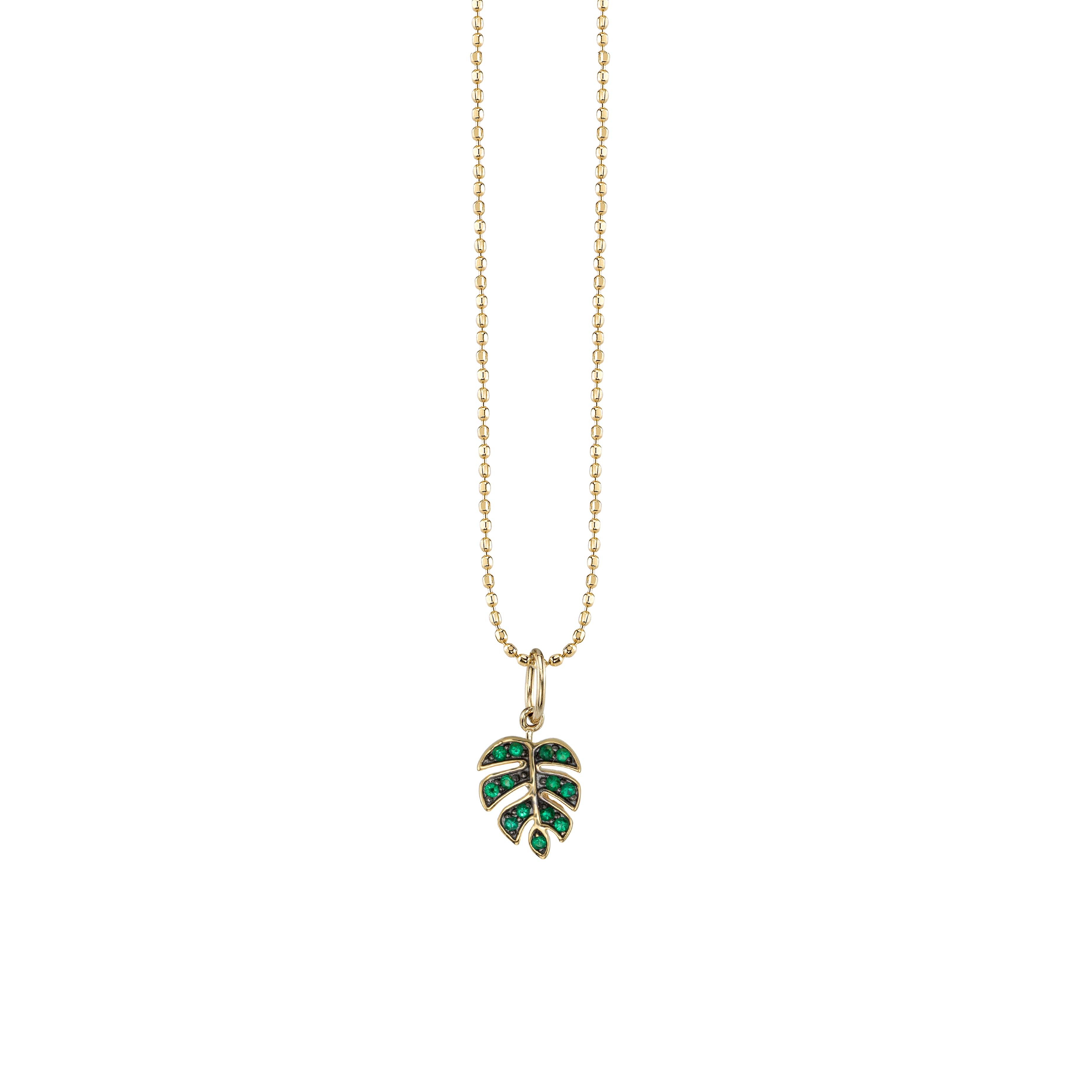 Sydney Evan | Shop Sydney Evan 14k Gold Small Monstera Leaf Charm | 14k Yellow Gold & Emerald / 18" Ball Chain