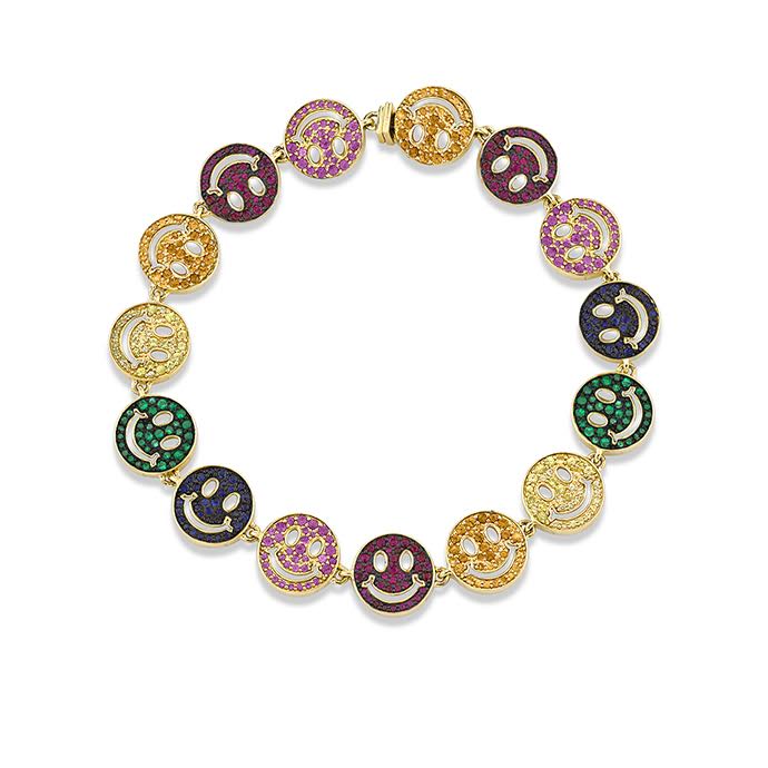 Gold & Rainbow Happy Face Eternity Bracelet - Sydney Evan Fine Jewelry