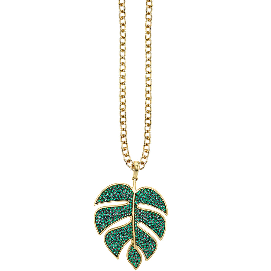Gold & Emerald Extra Large Monstera Leaf Charm - Sydney Evan Fine Jewelry