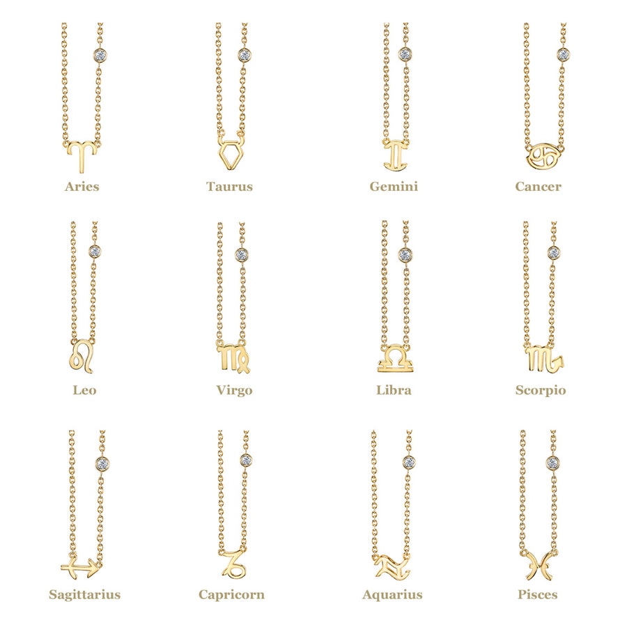 Gold Plated Sterling Silver Zodiac Necklace with Bezel Set Diamond - Sydney Evan Fine Jewelry