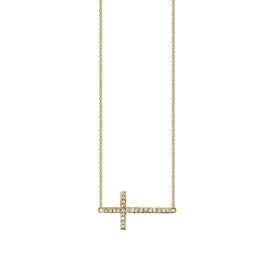 Gold & Pavé Diamond Medium Sideways Cross Necklace - Sydney Evan Fine Jewelry