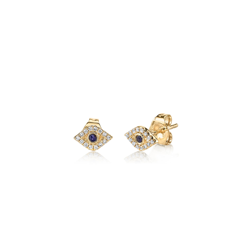 Gold & Diamond Mini Bezel Evil Eye Stud - Sydney Evan Fine Jewelry