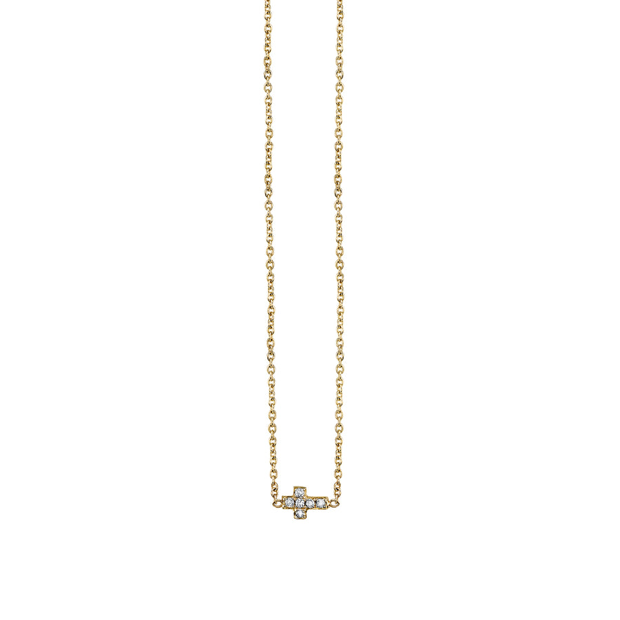 Gold & Pave Diamond Tiny Cross Necklace - Sydney Evan Fine Jewelry