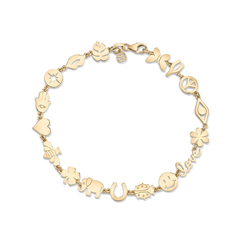 【関税送料込み】Sydney Evan 14K ロゴ付きチャームブレスレット Shop Sydney Evan 14k Pure Gold Small Multi-Icon Bracelet