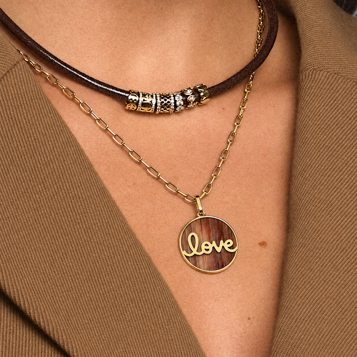 Gold & Petrified Wood Stone Anniversary Love Coin