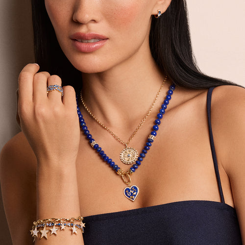 Gold & Diamond Puffy Icon Heart Lapis Necklace