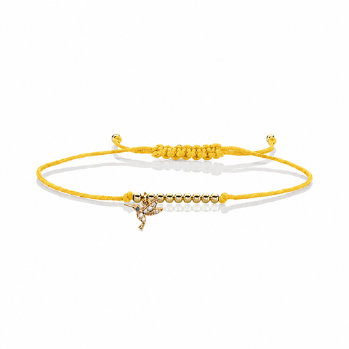Gold & Diamond Tiny Hummingbird Cord Bracelet