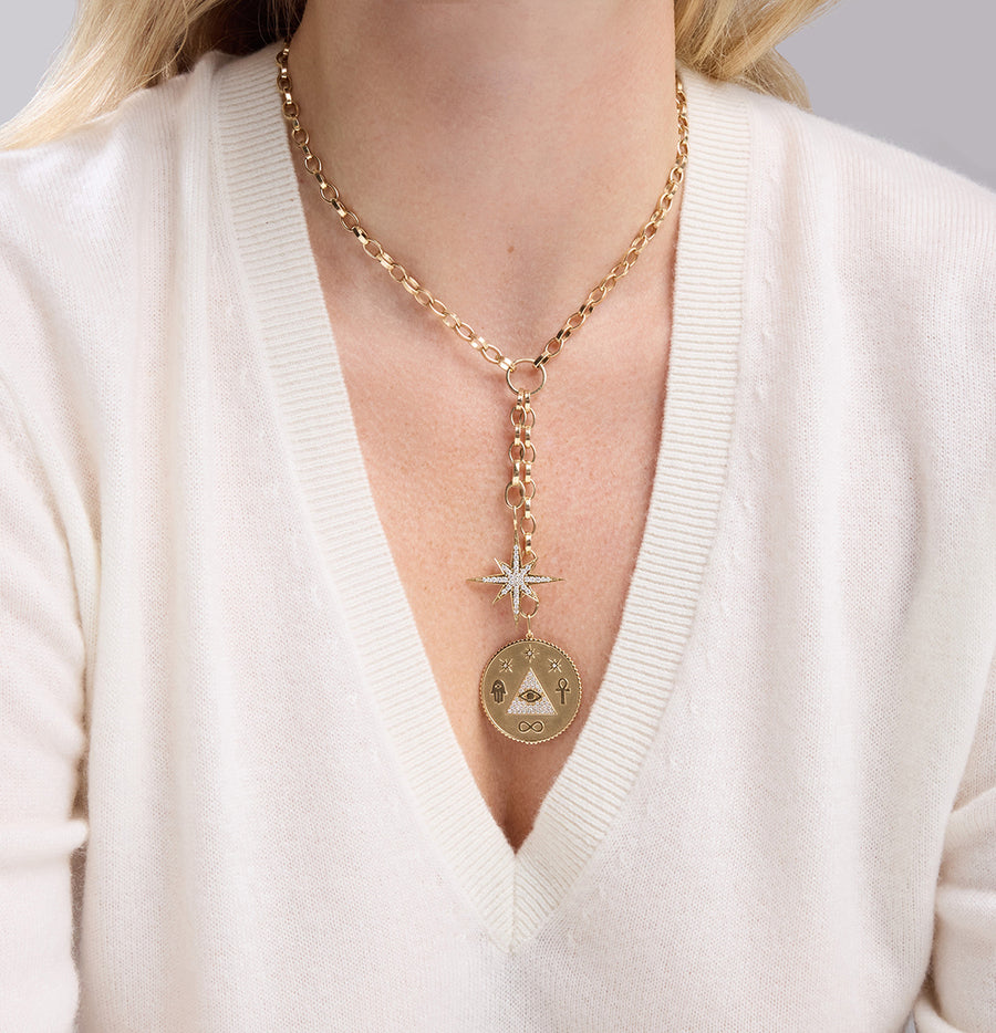 Gold & Diamond Egyptian Pyramid Coin & Starburst Necklace - Sydney Evan Fine Jewelry