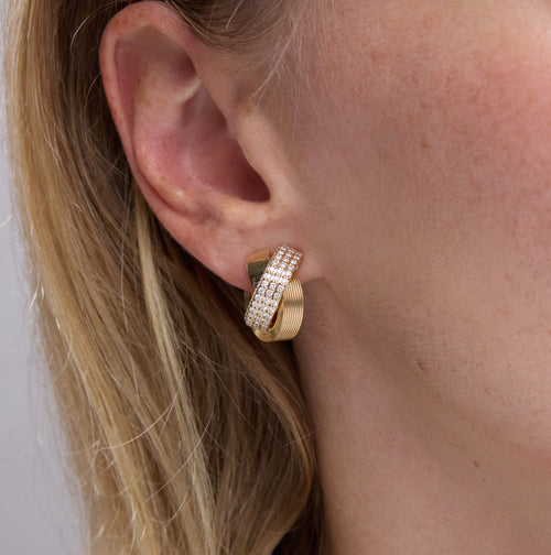 Gold & Diamond Tri Linked Ring Hoop Earrings